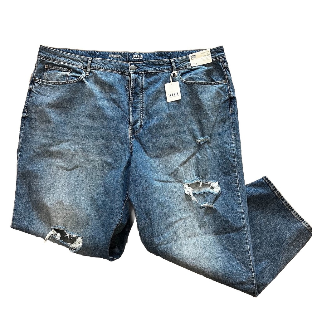 Ana A New Approach Women's Blue High Rise 90's Loose Distressed‎ Jeans Size 30w